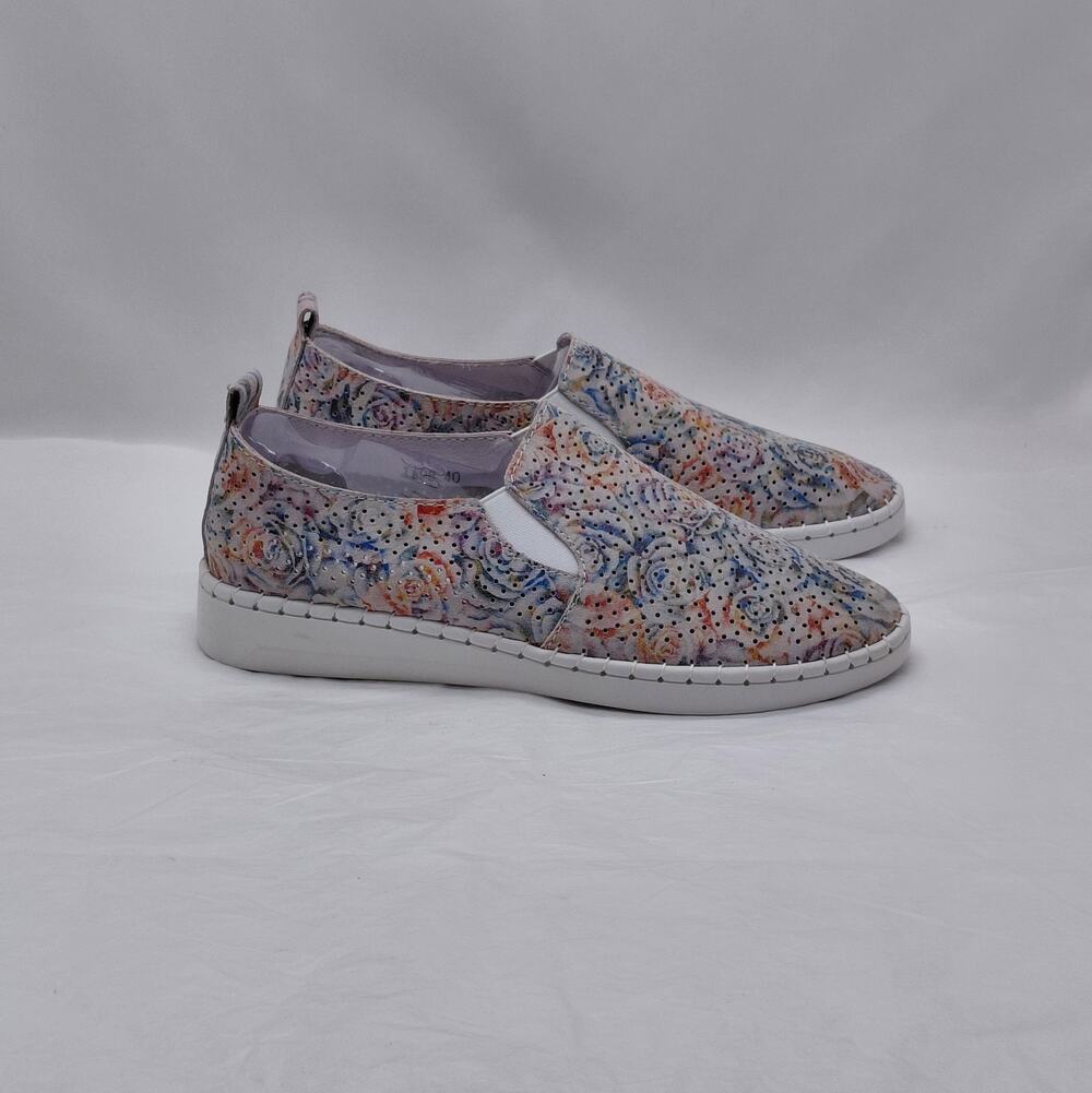 Bernie Mev Womens Sneakers Size 40 Floral Leather Comfort Slip On Walking Shoes